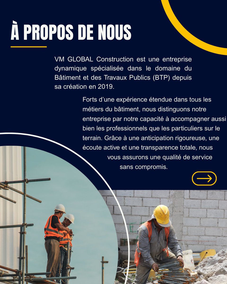 ConstructionVM's tweet photo. Bienvenue chez VM Global Construction !
Suivez nos plateformes pour découvrir notre univers, nos réalisations et notre passion pour l’excellence. https://t.co/Nite61C9L5