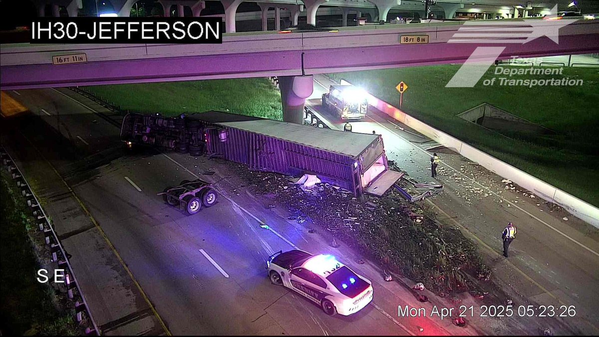 Traffic Alert: Dallas County Sheriff’s Office Traffic Deputies are working a major accident eastbound I-30 to southbound I-35 and  Riverfront. Overturned 18-wheeler is causing this closure.  Drive transported in stable condition to local hospital. Post time 5:20 am.