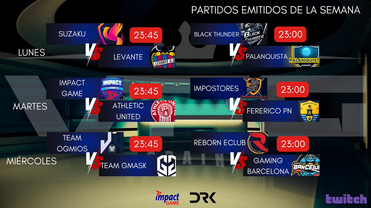 Virtual Pro Gaming Espaรฑa (@vpg_spain) on Twitter photo ๐ฃ๐๐ฅ๐ง๐๐๐๐ญ๐ข๐ฆ ๐๐ ๐๐ ๐ฆ๐๐ ๐๐ก๐
๐บSUPERLIGA 23:45
๐ป๐๐ฝ๐ด๐๐ <a href="/SuzakuEsports/">SZK Esports</a> ๐ <a href="/EsportsLUD/">Levante UD Esports</a>
๐ผ๐ฐ๐๐๐ด๐๐ <a href="/ImpactGame_PS5/">Impact Game eSports</a> ๐ <a href="/Athl3tic_United/">Athletic United eSports</a>
๐ผ๐ธร๐๐ฒ๐พ๐ป๐ด๐๐ <a href="/TeamOgmios/">Team Ogmios</a> ๐ <a href="/TeamGMask/">Team GMask</a>
๐บRESTO DE DIVISIONES 23:00
๐ป๐๐ฝ๐ด๐๐ <a href="/BlackThunderFC/">Black Thunder FC</a> ๐ ๐ฃ๐๐ฅ๐ง๐๐๐๐ญ๐ข๐ฆ ๐๐ ๐๐ ๐ฆ๐๐ ๐๐ก๐
๐บSUPERLIGA 23:45
๐ป๐๐ฝ๐ด๐๐ <a href="/SuzakuEsports/">SZK Esports</a> ๐ <a href="/EsportsLUD/">Levante UD Esports</a>
๐ผ๐ฐ๐๐๐ด๐๐ <a href="/ImpactGame_PS5/">Impact Game eSports</a> ๐ <a href="/Athl3tic_United/">Athletic United eSports</a>
๐ผ๐ธร๐๐ฒ๐พ๐ป๐ด๐๐ <a href="/TeamOgmios/">Team Ogmios</a> ๐ <a href="/TeamGMask/">Team GMask</a>
๐บRESTO DE DIVISIONES 23:00
๐ป๐๐ฝ๐ด๐๐ <a href="/BlackThunderFC/">Black Thunder FC</a> ๐