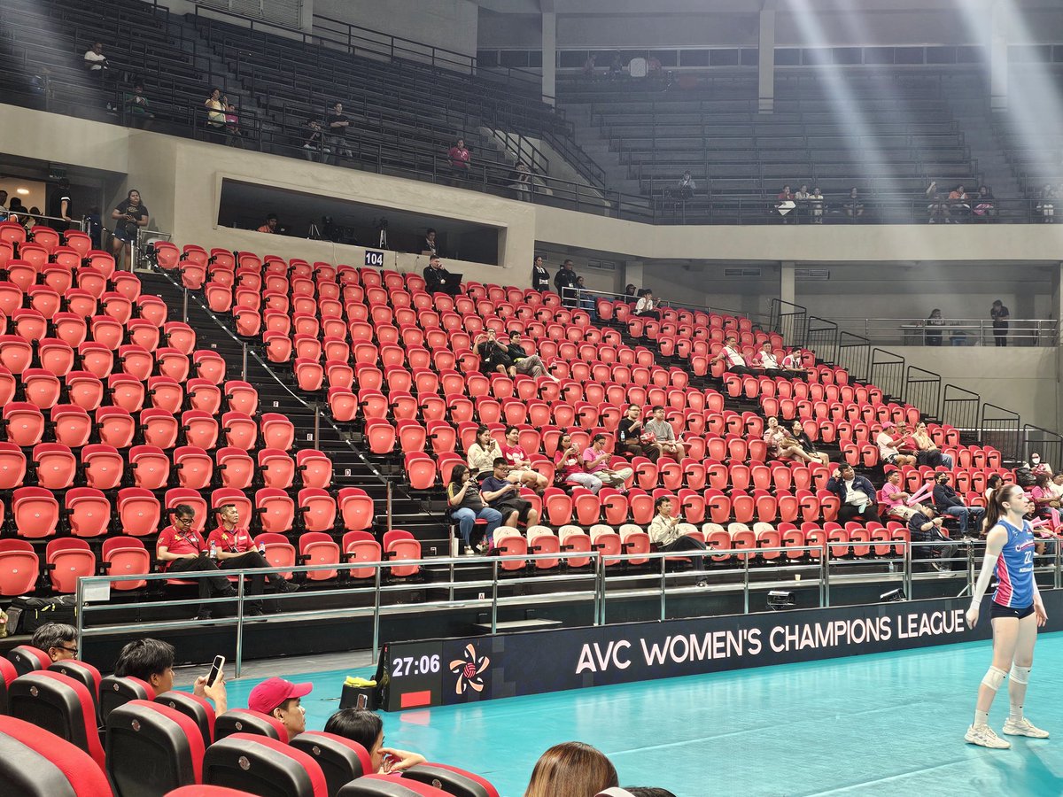 itsmeLadie's tweet photo. Baka pwede nyo babaan na ang price ng ticket.  Ang sad lang na ganito ang venue pag may laban.. sa dami ko napanood na live ito tlga pinaka konting tao. Mas masaya manood pag marami nasigaw. 😔 #AVCChampionsLeague2025 #AVCChampionsLeague https://t.co/gl1Gv0aWjq
