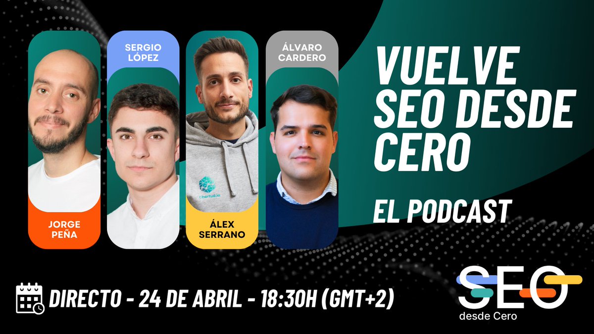 El jueves 24 es el día.

SEO desde Cero vuelve a la vida.

El primer episodio de esta nueva etapa lo haremos en directo, este jueves 24 a las 18:30h.

Estaré muy bien acompañado: 

Jorge Peña 
Álvaro Cardero
Sergio López

Apúntate al directo:
🟣Streamyard: streamyard.com/watch/P55sPZca…