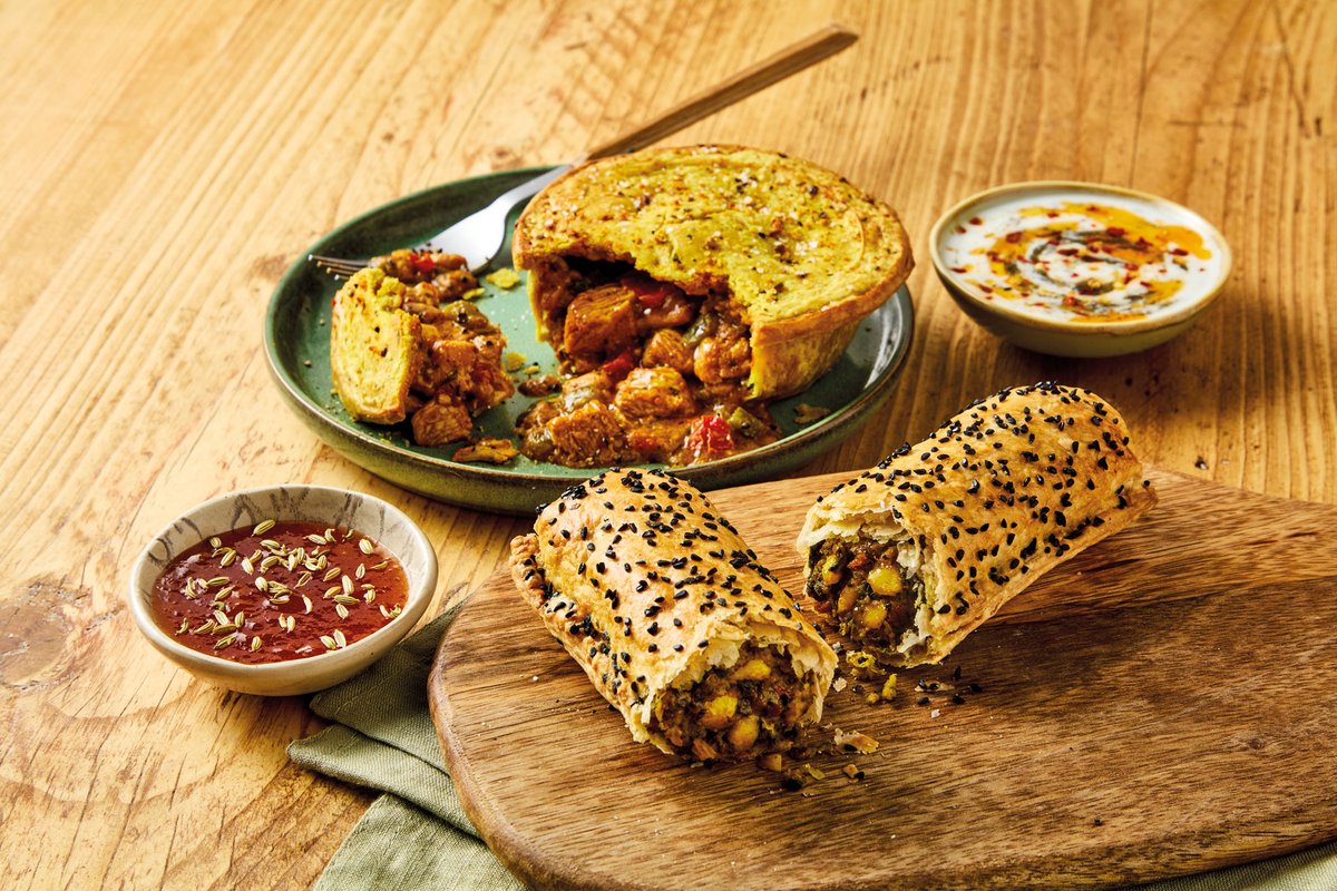 Morrisons's tweet image. To celebrate Bradford City of Culture 2025 & our home city, we have partnered with Myton Food Group to create two new products, a Chicken Balti Pie and Saag Paneer Roll, hitting shelves from today 👏