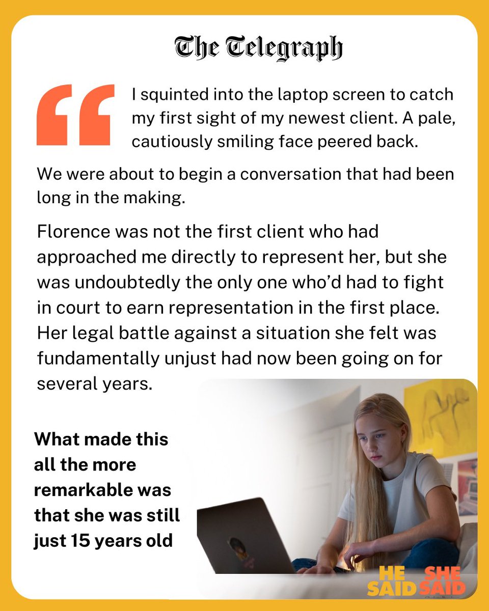 They tried to silence me—so I wrote a book.

He Said She Said: out 1 May.

Read an extract in <a href="/Telegraph/">The Telegraph</a> on ‘parental alienation’ &amp; Florence’s story. At 15, she fought to live with her mum after being forced to live with her father. I represented her. 

🔗 archive.is/eJvj4