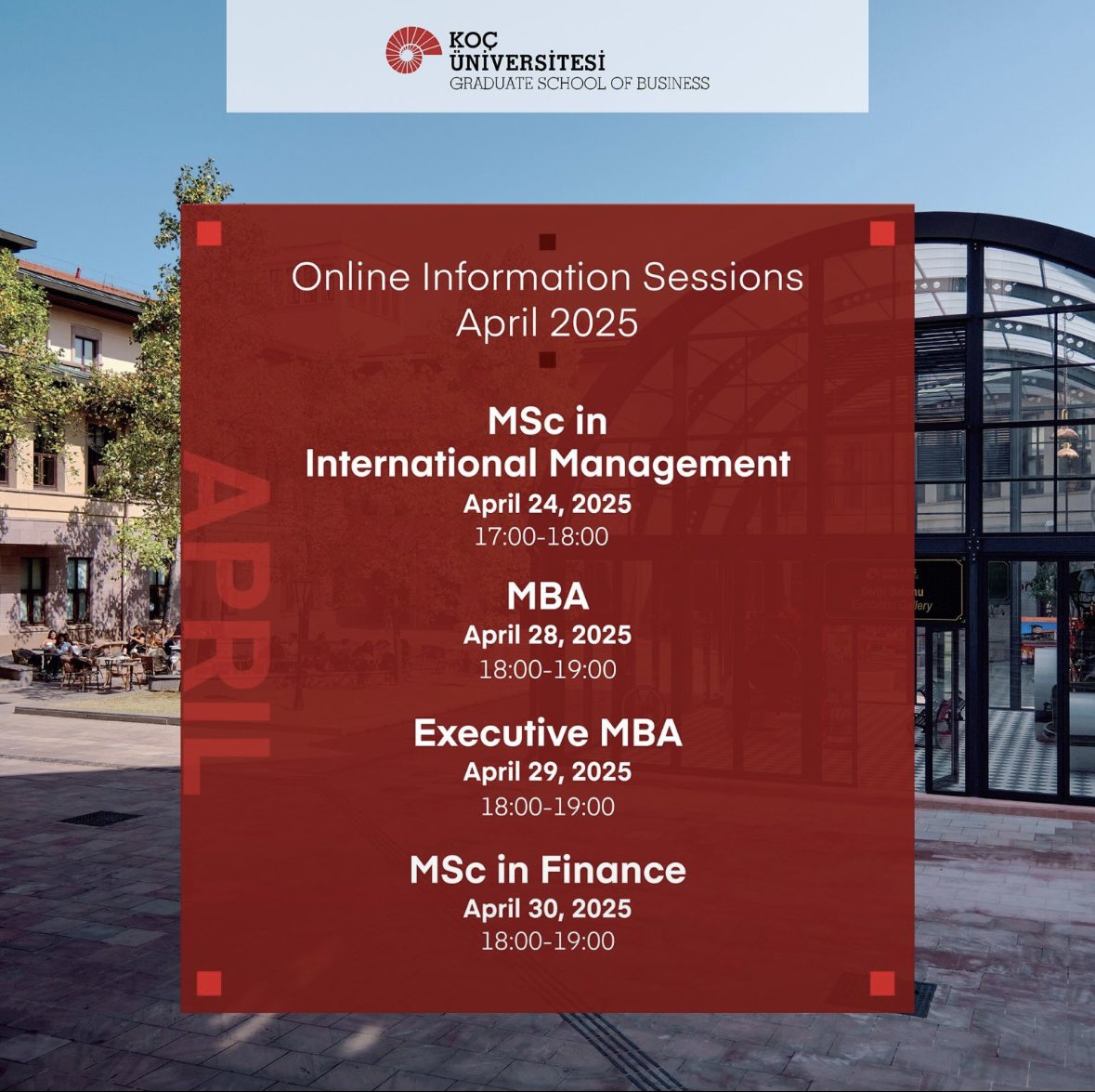 Interested in Koç University Graduate School of Business master’s programmes?
Join our info sessions this April and find the right fit for your goals.

🔗 Register now: gsb.ku.edu.tr/information-se…

#KoçUniversity #GraduatePrograms #KoçGSB #InfoSessions