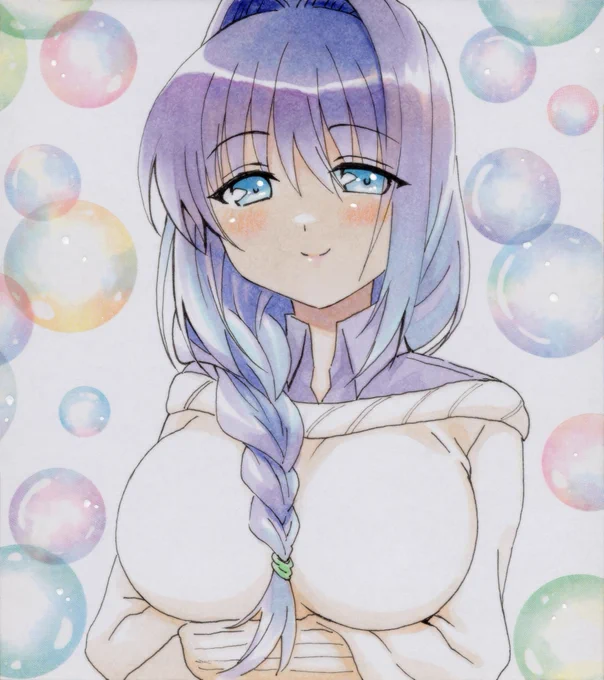 スキャンした秋子さんのアナログイラストの修正〜。意外と埃や毛クズがついてて大変。色も補正しすぎるとアナログ感無くなっちゃう気がするし難しい〜! 