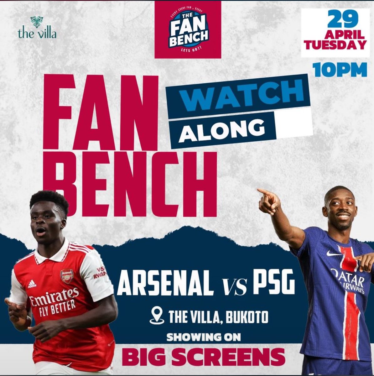 Zilo_Media's tweet photo. The very first WATCH ALONG on The Fan Bench #29thApril at The Villa Bukoto.
Y’all must come through for this one ⚽️🔥
@YkeeBenda 
@FanBench256 

#ChampionsLeague #ArsenalVsPSG https://t.co/Nqb8Yv82uG