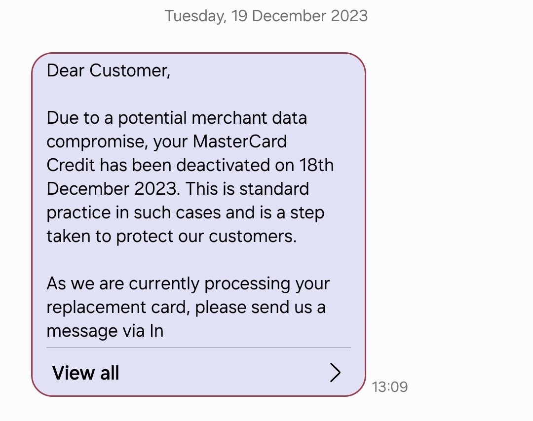 Lahfaan20's tweet photo. @SaaifShiyad @bankofmaldives Had a similar encounter a couple of years back. Got a msg saying their mechant data was breached and so they provided with a new credit card . Within less than a month of getting the new card , a card that I only used for local transactions via pos machine got compromised. https://t.co/dYyAMDeklv