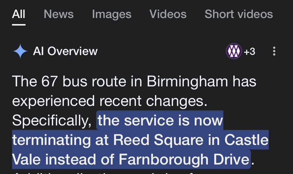 BrumCityGuy's tweet photo. @nxwestmidlands Hi are you able to confirm if the 67 is now ending at reed square castle vale? And also heard it’s no longer serving Farnborough road? A bus driver also said it was changing but no online information it just says terminating but no info on the page. Thanks. https://t.co/MVA6SpJMox