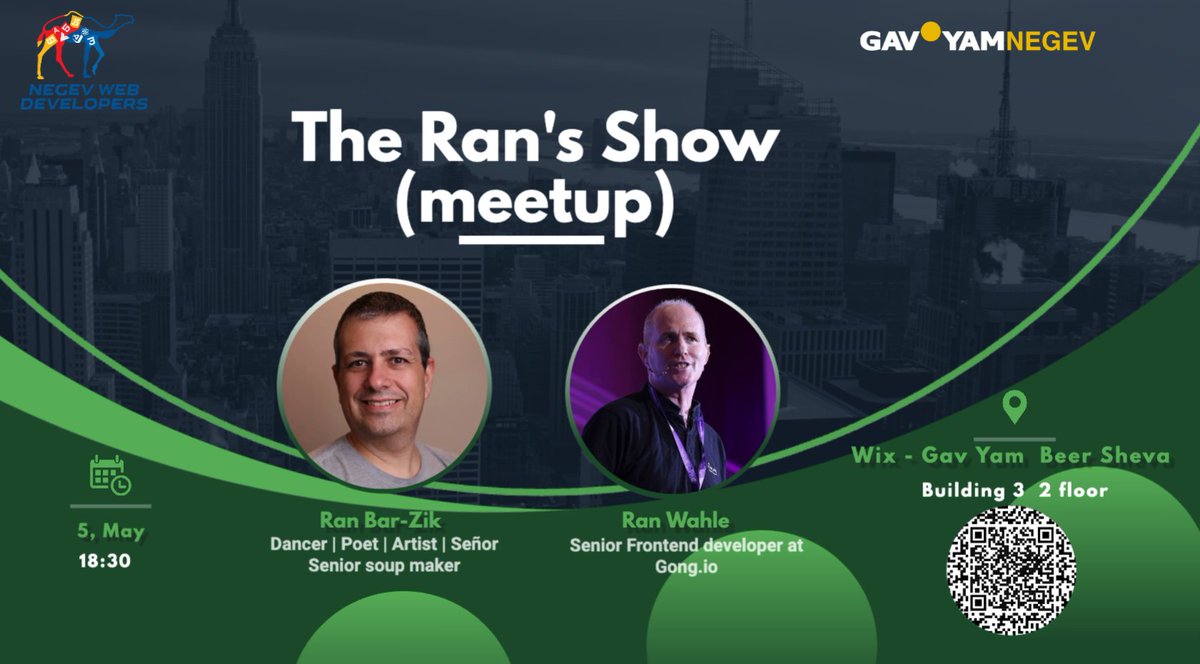 🚀 NWD - The Ran's Show
 והפעם עם רן בר-זיק ו רן ואלה! והנושא - איך אפשר לפרוץ כמעט לכל מקום בעזרת כלי הפריצה הייחודי והמיוחד: הדפדפן!
 🔑 נלמד על פרומיס מתחת למנוע, ונממש פרומיס מאפס. 
 שווה להגיע! מתי? 🗓 5.5.25 ⏰ 18:30 איפה? 📍 משרדי WIX, גב-ים נגב
 meetup.com/nwd-il/events/…