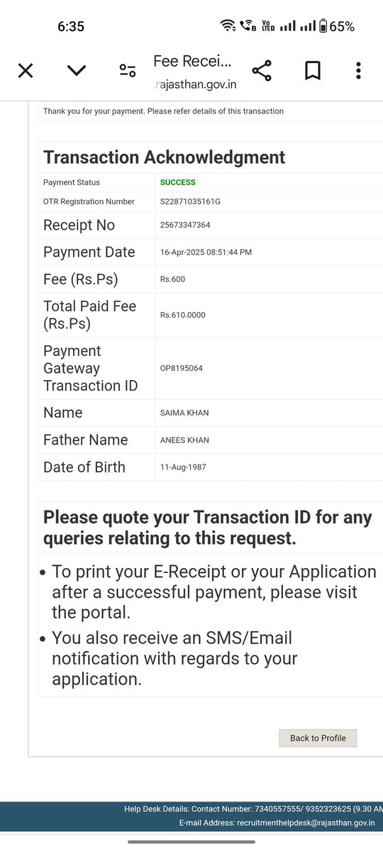 ami_faraz's tweet photo. @alokrajRSSB Technical issues ki wajah se do baar payment debit ho gya wo refund kre... Portal par do receipt show ho rhi h.. ek payment refund kare @alokrajRSSB https://t.co/fPXmFO9wwR