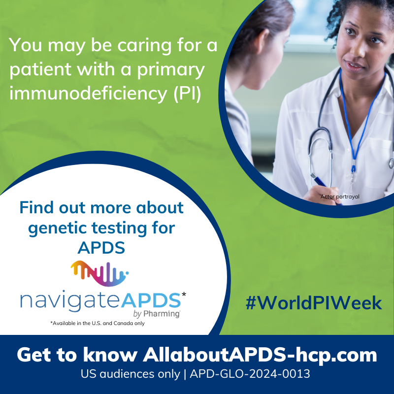 #WorldPIWeek aims to increase recognition and diagnosis of primary immunodeficiencies (PIs). People with PIs like #APDS often have a lengthy delay to diagnosis, which can result in adverse health outcomes. APDS can be diagnosed with a #genetictest. Find out more about genetic
