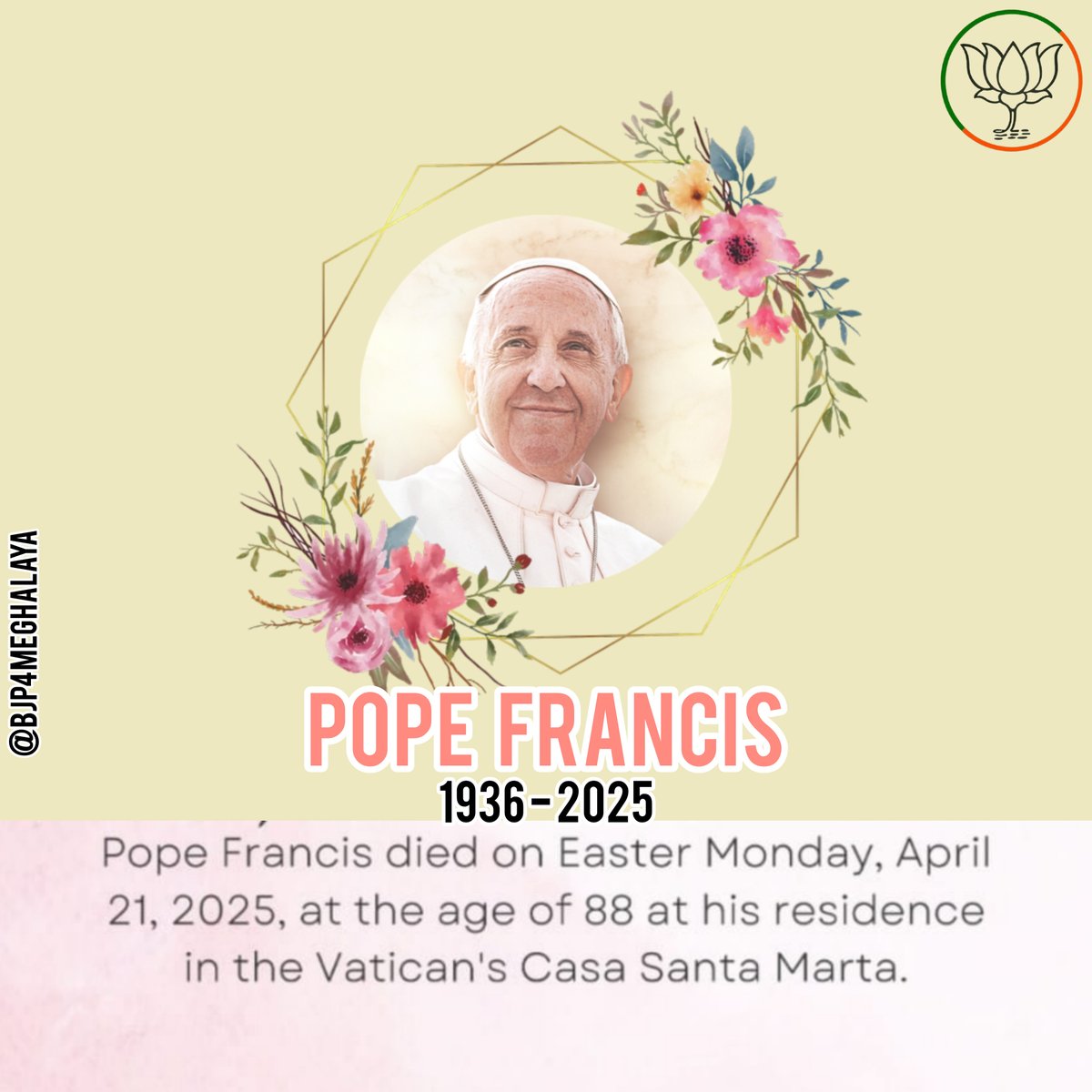 With deep sorrow, we mourn the passing of Pope Francis — a humble shepherd of peace, compassion, and unwavering faith. His life was a testament to love, unity, and service to humanity. May his legacy continue to illuminate the path of truth and grace.
May His soul rest in peace!