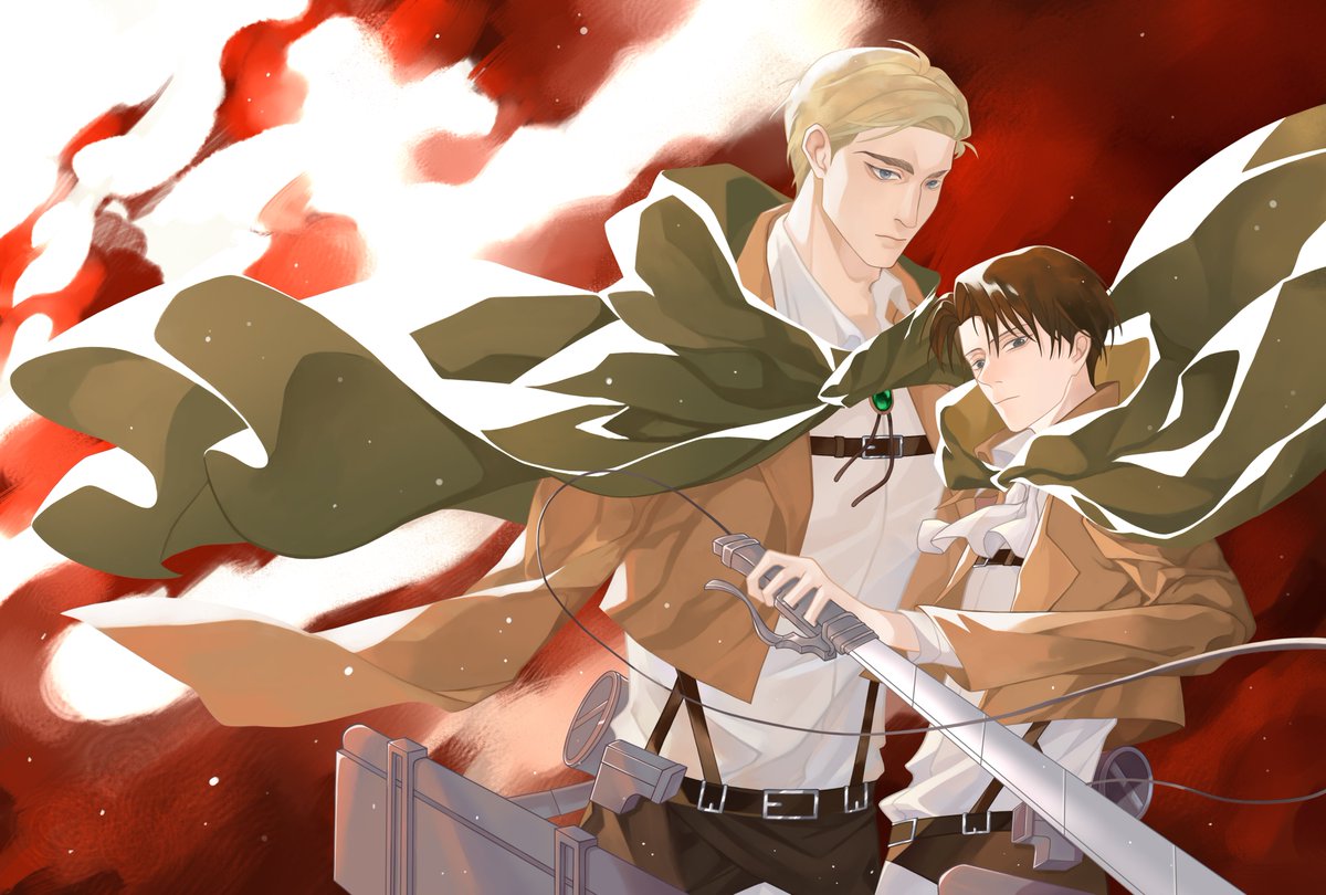 #エルリ
发一下上个月的画，这是我首次画eruri相关☺️
第一次认识他们的时候我还是个小学刚毕业的不会画画的小孩，十几年过去我终于拥有了下笔画他们的能力！✍️
*不清楚这里的表情包（emoji）使用是否和中国国内有差别，请多指教！🙇