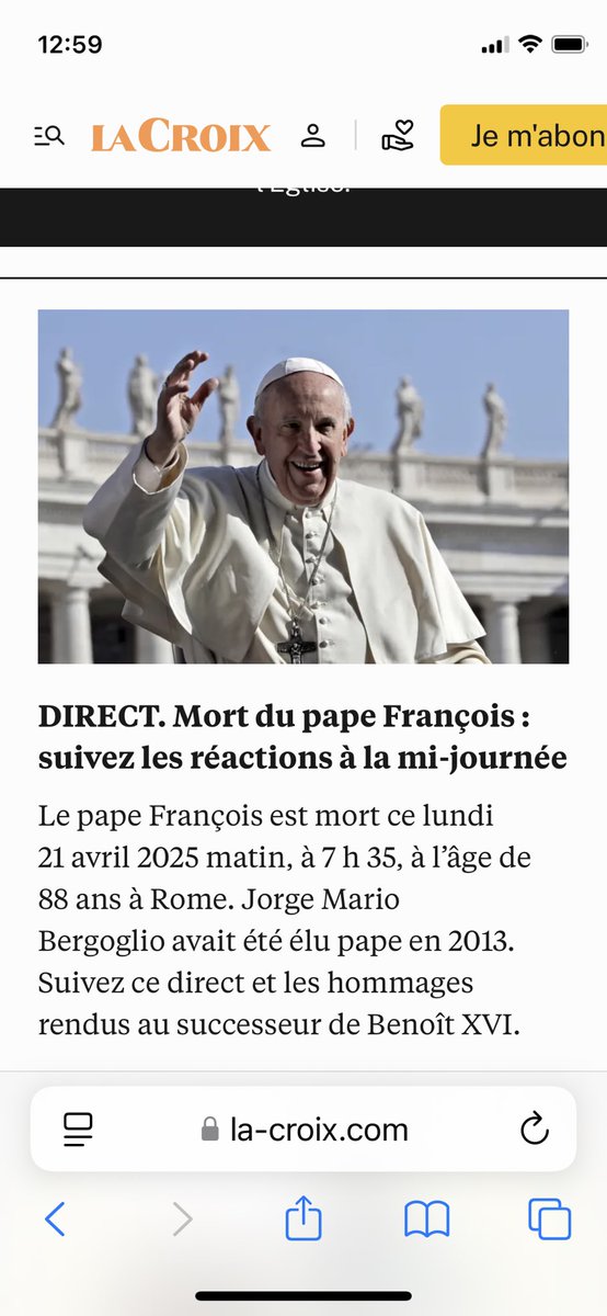 drfouquesweiss's tweet photo. Le pape François est décédé ce matin. RIP. https://t.co/efkxYr2SzZ