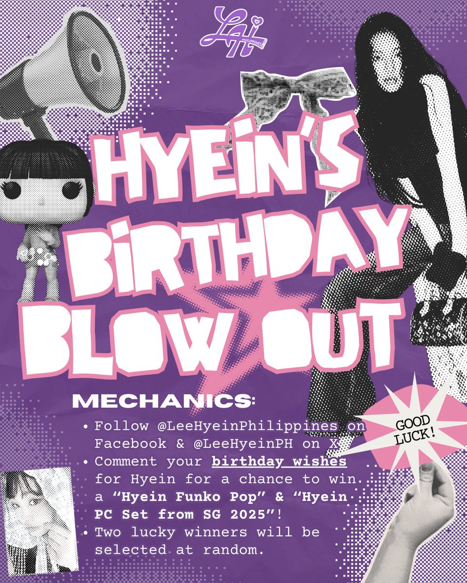 🎉 𝑯𝒀𝑬𝑰𝑵’𝒔 𝑩𝑰𝑹𝑻𝑯𝑫𝑨𝒀 𝑩𝑳𝑶𝑾𝑶𝑼𝑻! 🎂

Win your very own 𝑯𝒀𝑬𝑰𝑵 𝑭𝒖𝒏𝒌𝒐 𝑷𝒐𝒑 𝒂𝒏𝒅 𝒎𝒐𝒓𝒆💜✨

Mechanics:
1️⃣Follow Lee Hyein Philippines on FB and <a href="/LeeHyeinPH/">Lee Hyein PH</a> here on X
2️⃣Head on to our fb post and comment you sweetest birthday wishes for Hyein (1/2)