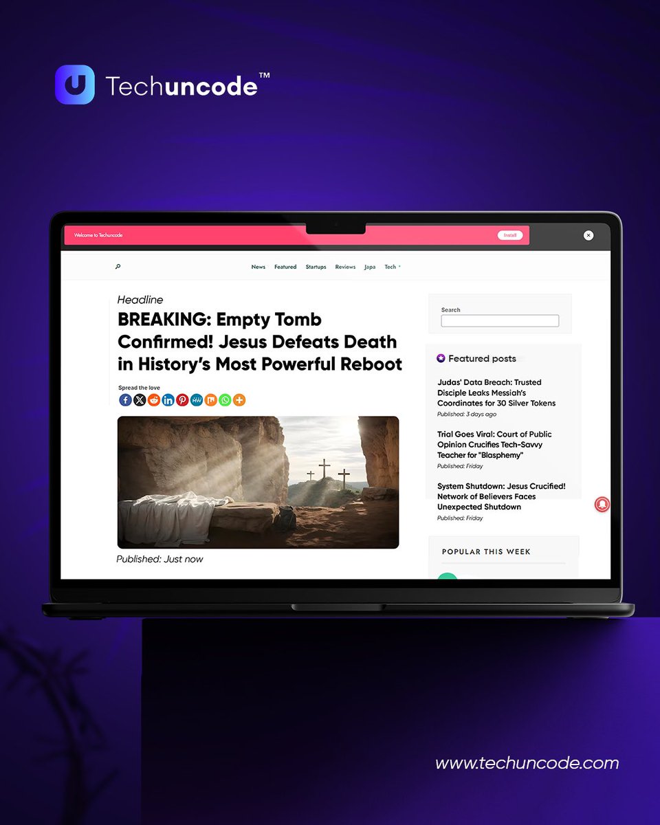 techuncode's tweet image. BREAKING: System rebooted successfully.
After a weekend of silence, the tomb is empty, and the world just witnessed the most powerful comeback in history.
This Easter, we imagined how the resurrection would break the internet if it happened today.
#Techuncode #EasterUpdate