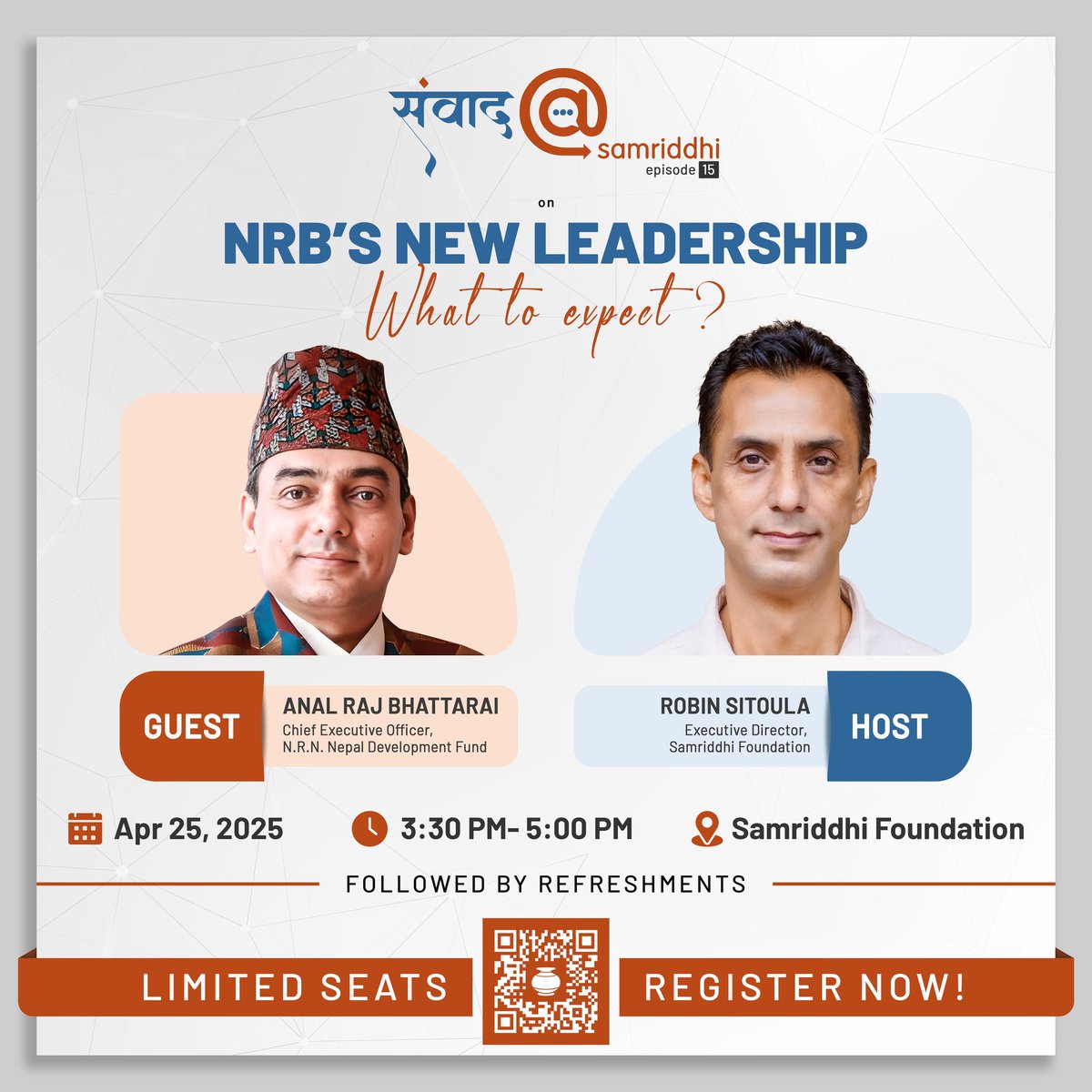 SamriddhiTPF's tweet image. What does new leadership at Nepal Rastra Bank mean for Nepal’s economy?
Join us this Friday on #SambaadAtSamriddhi with Anal Raj Bhattarai, CEO, Nepal Development Fund.
🎟 Register now — seats filling fast: bit.ly/3NwNENU
#NRB #NepalEconomy #SamriddhiFoundation