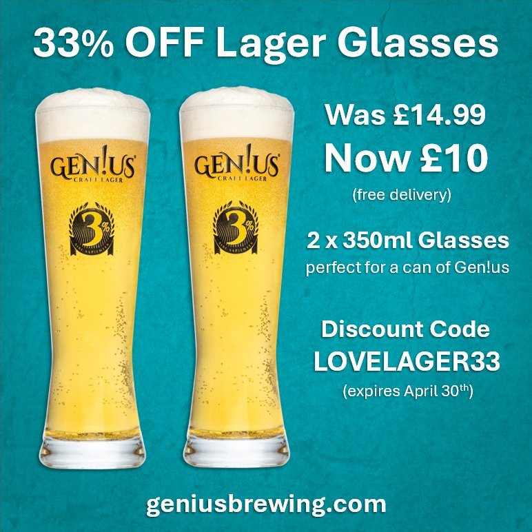 Genius Brewing (@geniusbrewing) on Twitter photo Great beer tastes better in a great glass. Get 33% OFF Gen!us Craft Lager glasses with code LOVERLAGER33 at geniusbrewing.com #SmartDrinking
<a href="/craftbeer/">Craft Beer</a> #craftbeer #beer #merch Great beer tastes better in a great glass. Get 33% OFF Gen!us Craft Lager glasses with code LOVERLAGER33 at geniusbrewing.com #SmartDrinking
<a href="/craftbeer/">Craft Beer</a> #craftbeer #beer #merch