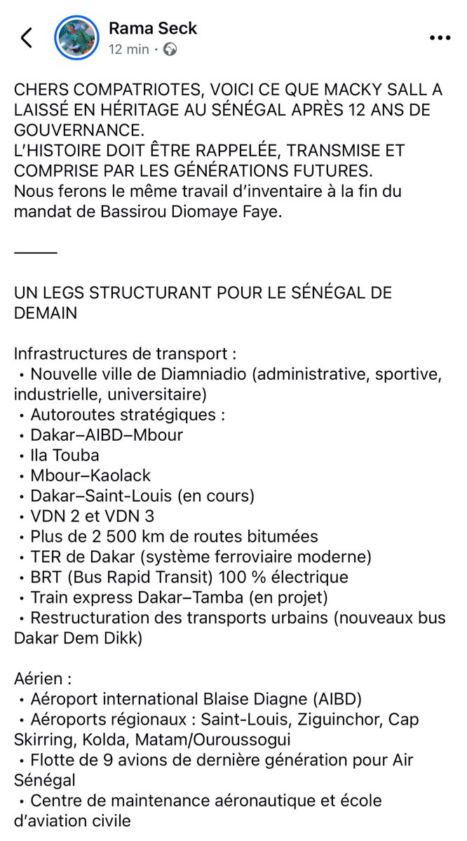 seck61900's tweet photo. CHERS COMPATRIOTES, VOICI CE QUE MACKY SALL A LAISSÉ EN HÉRITAGE AU SÉNÉGAL APRÈS 12 ANS DE GOUVERNANCE.
L’HISTOIRE DOIT ÊTRE RAPPELÉE, TRANSMISE ET COMPRISE PAR LES GÉNÉRATIONS FUTURES.
Nous ferons le même travail d’inventaire à la fin du mandat de Bassirou Diomaye Faye. https://t.co/8raSVYlg72