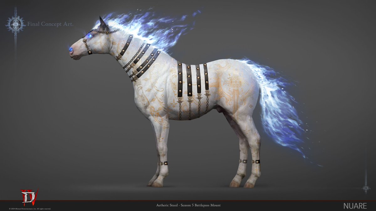 nuarestudio's tweet photo. Diablo IV - Aetheric Steed
"Diablo IV", © 2024 Blizzard Entertainment / by Nuare Studio Inc.
Based on Season 5 Battlepass Mount
https://t.co/9cMas6iEQS
#nuare #nuarestudio #studio #outsource #conceptart #concept #art #drawing #diablo #diabloIV #blizzard #battlepass #mount https://t.co/30IwVu9b7Z