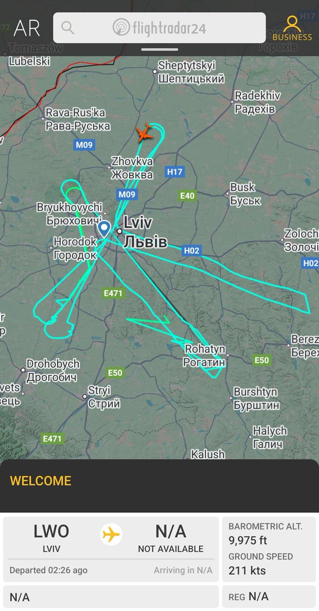 Most tracked flight right now - a UFO with callsign WELCOME, near Lviv, Ukraine.