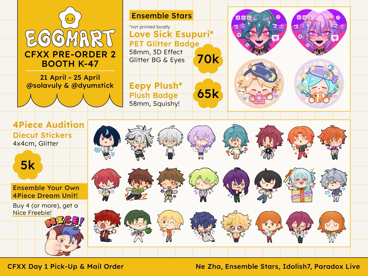 solavuly's tweet photo. [ 1/2 ]
🩷 &amp; 🔄 Appreciated!

Hi! Batch 2 PO + booking for my #CFXX catalogue is now open! ♡

📍K-47 EggMart
💌Pick-up D1 &amp; Mail Order
✨Ne Zha, Ensemble Stars, Idolish7, Paradox Live
📅PO Period: 21-25 April

🔗FORM: https://t.co/NLPg14E2ws

#CF20 #CFXXcatalogue #cf20catalogue https://t.co/t6zX1ESrXO