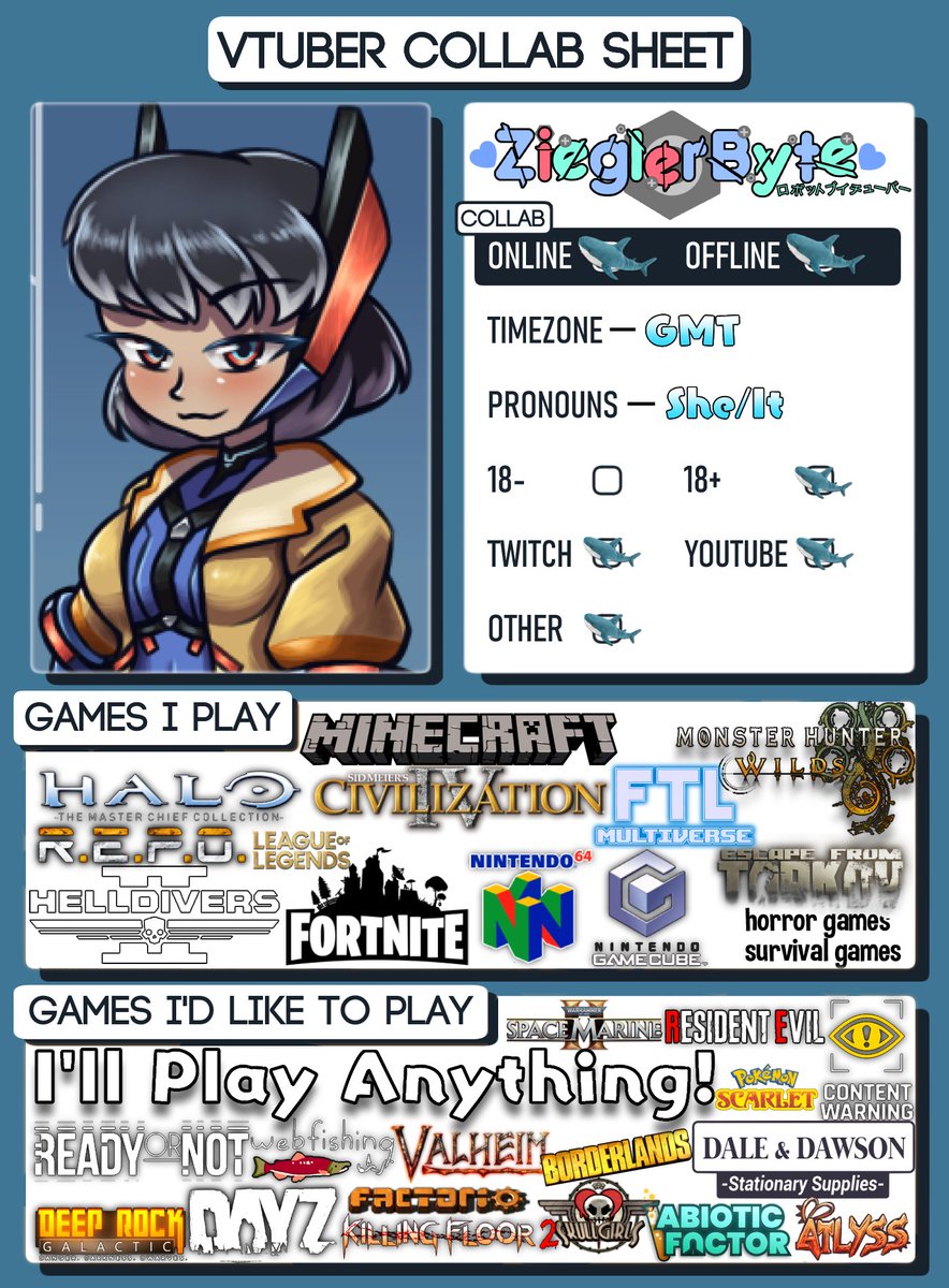 ZieglerByte's tweet image. So I rebranded... again
Im Ziegler! Im a Robot Vtuber that repairs anything and everything!
I WANT TO COLLAB WITH PEOPLE! Shoot me a dm! i play a ton of Fortnite...  

Tags: &amp;lt;3
🪛 #Vtuber🎙️#ENVtuber
🪛#Vtubers 🌐#Vtubing
🪛#VtubersEN 🔩#IndieVTuber
🎨:#Ziegarts 🔞:#ByteLewd