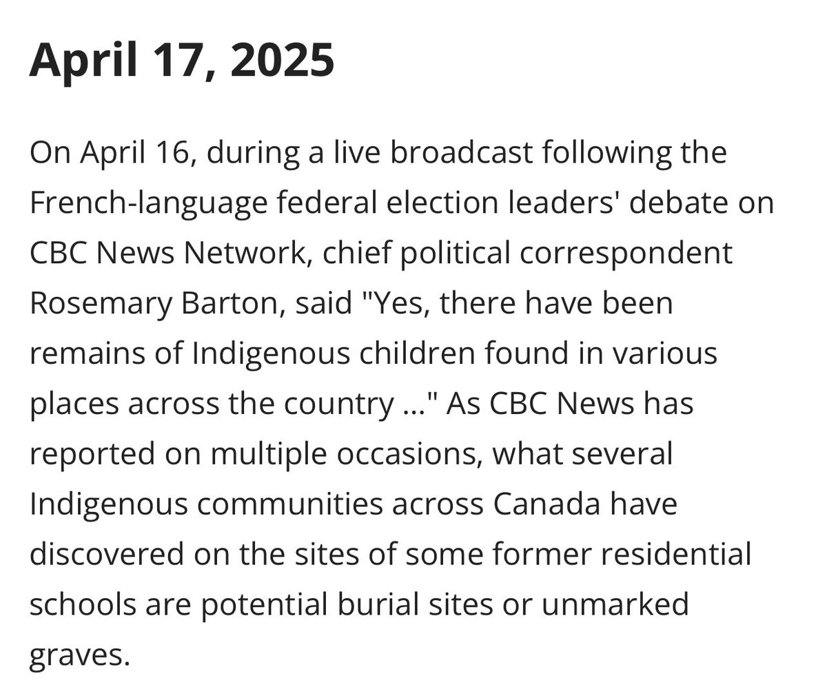 jonkay's tweet image. Wow. Under “Corrections and clarifications,” the CBC admits that Rosemary Barton was wrong when she said, during a live April 16 broadcast, that “remains of indigenous children” had been discovered (during the 2021 “unmarked graves” social panic)….

 cbc.ca/news/correctio…