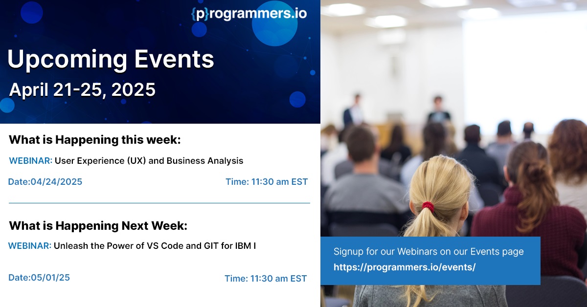 programmersio's tweet image. Check out what is going on at Programmers.io this week. Get more information on these events at programmers.io/events/.
#TechEvents #ProgrammersIO #ThisWeekinIT #LatestITEvents #UpcominginIT #UpcomingEvents #CommunityEvents #Webinar #TechWebinar