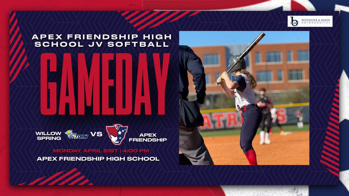 Apex Friendship High School Athletics (@afpatathletics) on Twitter photo IT’S GAMEDAY!!! Good luck to JV <a href="/AFHS_Softball/">AFHS Softball</a> as they take on Willow Spring! Let’s go Pats! #PatFam #RepAFHS 🥎 IT’S GAMEDAY!!! Good luck to JV <a href="/AFHS_Softball/">AFHS Softball</a> as they take on Willow Spring! Let’s go Pats! #PatFam #RepAFHS 🥎