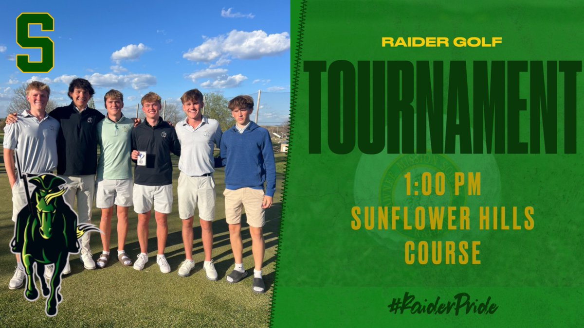 Raiders hit the course today. They will tee off at 1:00 pm. Good Luck <a href="/SMSraidergolf/">Shawnee Mission South Golf</a>