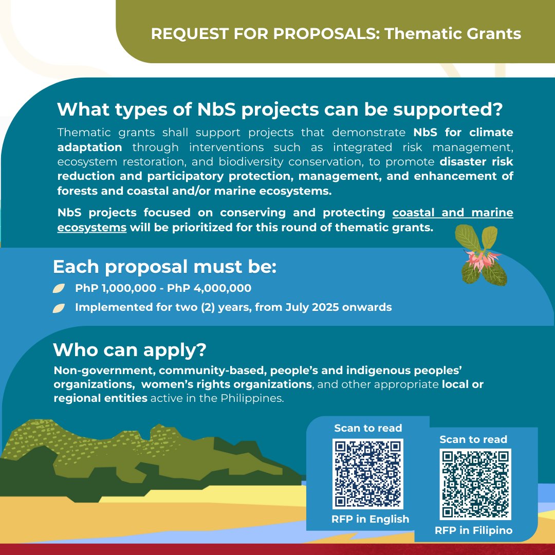 PCP4NbS's tweet photo. 📣 Call for nature-based solutions for climate adaptation from ridge to reef!  🌱 🌊 

🪸 We are looking for nature-based solutions (NbS) projects to support under the Philippines-Canada Partnership on Nature-based Solutions (NbS) for Climate Adaptation (#PCP4NbS). https://t.co/dSD33W3Fvf