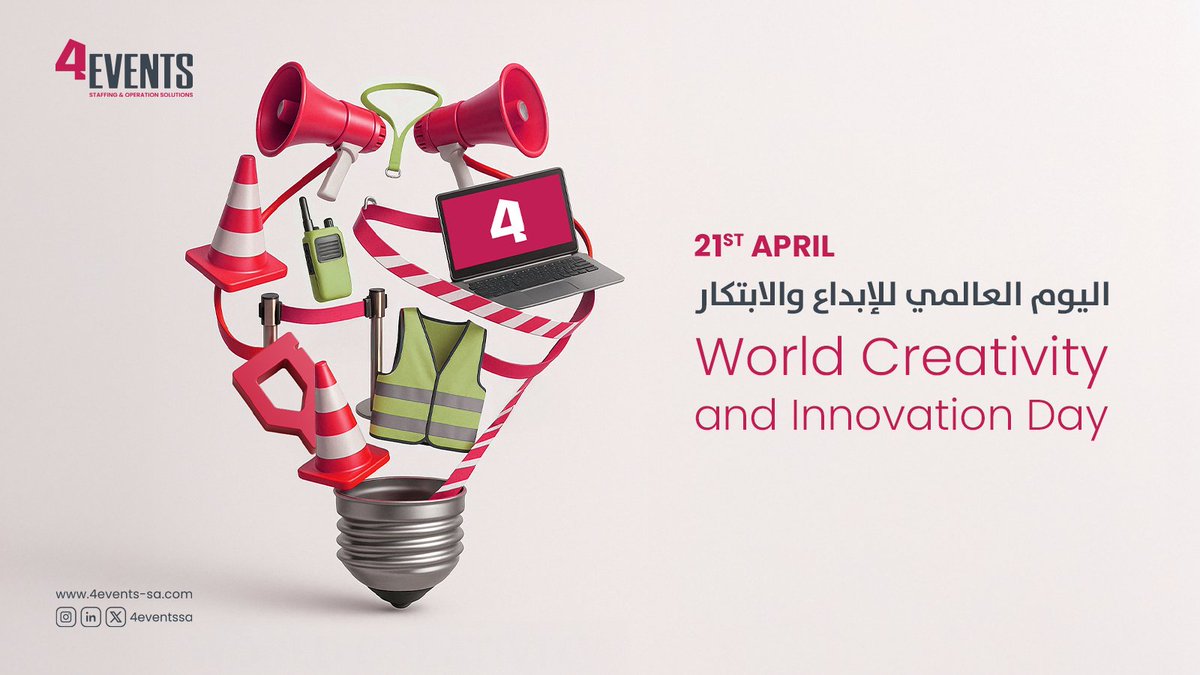 4Eventssa's tweet image. في مثل هذا اليوم من عام 2017، اعتمدت الأمم المتحدة 21 أبريل #اليوم_العالمي_للإبداع_والابتكار 

 وفي عالم الفعاليات، كل تجربة استثنائية تبدأ بفكرة مبتكرة وكل لحظة مدهشة وراءها تخطيط إبداعي💡

نحتفل اليوم بالإبداع، لأنه المحرك الحقيقي لكل تجربة تُلهم وتبقى في الذاكرة.

#4events