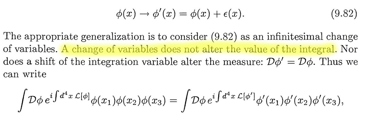 IAmTimNguyen's tweet image. Quantum field theory textbooks have been lying to you or have left you confused. For a typical passage like the following from Peskin&Schroeder - what does it mean to do a change of variables on an ill-defined path integral? For perturbative QFT, my paper resolves this issue: 🧵