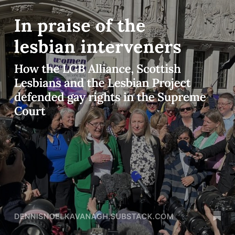 1/ I want to thank and emphasise the contribution of the lesbian interveners in For Women Scotland v The Scottish Ministers. Fundamental gay rights were in danger in this appeal and they executed a decisive defensive rispote. Link in next tweet.