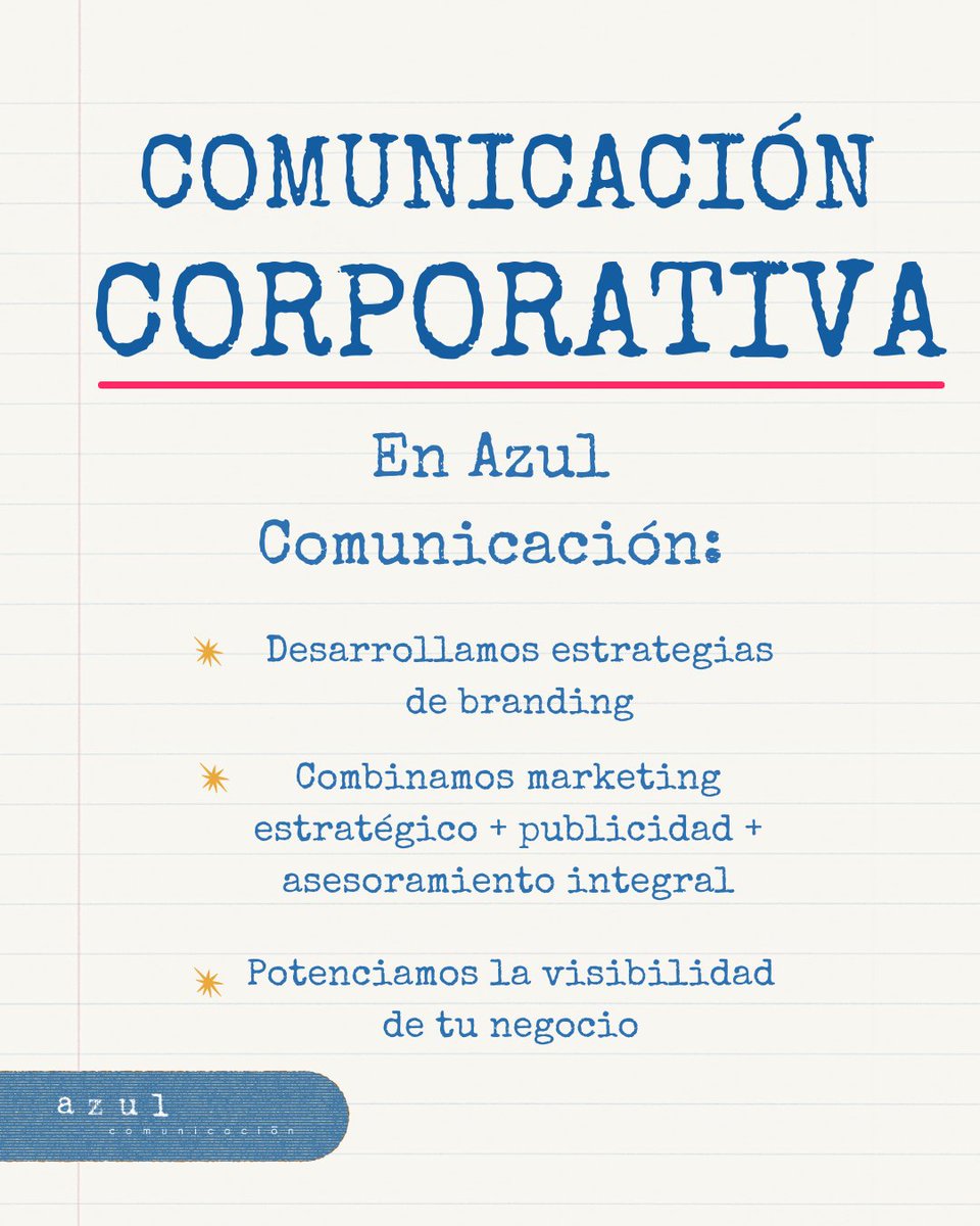 azulcom_es's tweet photo. La Comunicación Corporativa es clave y, por eso, en Azul Comunicación, desarrollamos estrategias de branding, marketing estratégico, publicidad en medios y asesoramiento integral para conectar con tu público objetivo 🔵✨
#ComunicaciónCorporativa #Branding #Visibilidad https://t.co/l35cj4GkD4