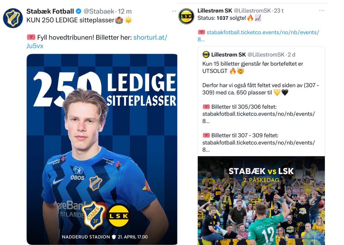 Toppoppgjør på Nadderud i dag og FOR noen rammer vi får! ⏬️

🔵Hovedtribunen blir etter alle solemerker utsolgt.

🟡⚫️ Utvidet bortefelt med godt over 1000 solgte billetter!!

To fantastiske supportergrupper som mobiliserer i påska. Bare å glede seg, dette blir en fryd! ⚽️🎙️