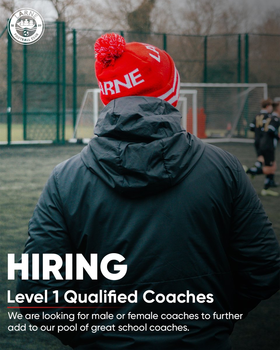 larnefc's tweet photo. 𝐖𝐄’𝐑𝐄 𝐇𝐈𝐑𝐈𝐍𝐆! 🚨

Our Academy is on the lookout for Level 1 qualified coaches (male & female) to join our growing coaching team 🔴⚽

If you're passionate about player development and want to be part of an ambitious setup, we want to hear from you!

📩 Send your CV to: glenncrooks@larnefc.com

#WeAreLarne #ForTheTown