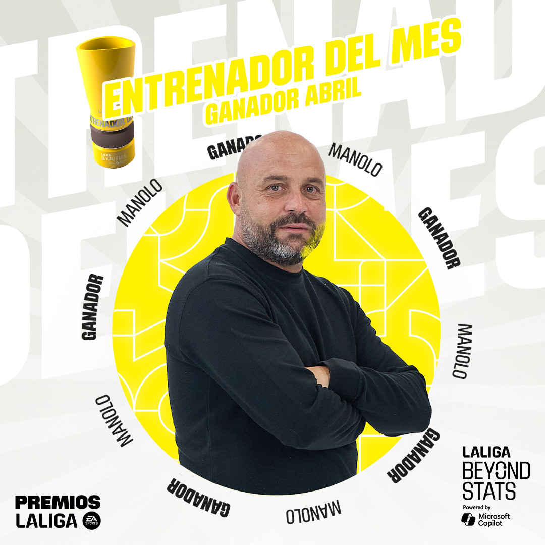 LaLiga's tweet photo. 🧠💙 El cerebro del @RCDEspanyol. 

👔 ¡Manolo González es es 𝐄𝐍𝐓𝐑𝐄𝐍𝐀𝐃𝐎𝐑 𝐃𝐄𝐋 𝐌𝐄𝐒 de abril en #LALIGAEASPORTS!

#LALIGACOACHOFTHEMONTH | @MicrosoftES | #PREMIOSLALIGA