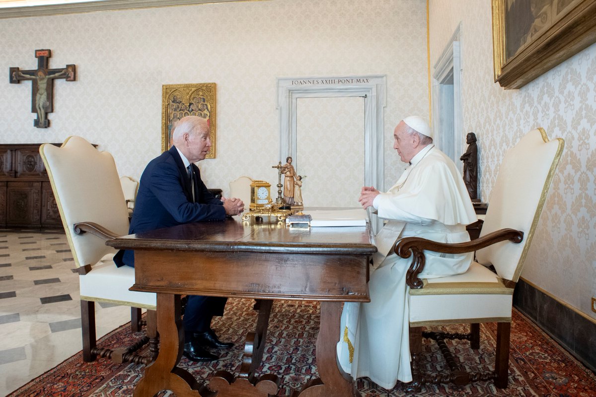 JoeBiden's tweet image. It is with great sadness that Jill and I learned of the passing of His Holiness Pope Francis. He was unlike any who came before him. Pope Francis will be remembered as one of the most consequential leaders of our time and I am better for having known him. For decades, he served…