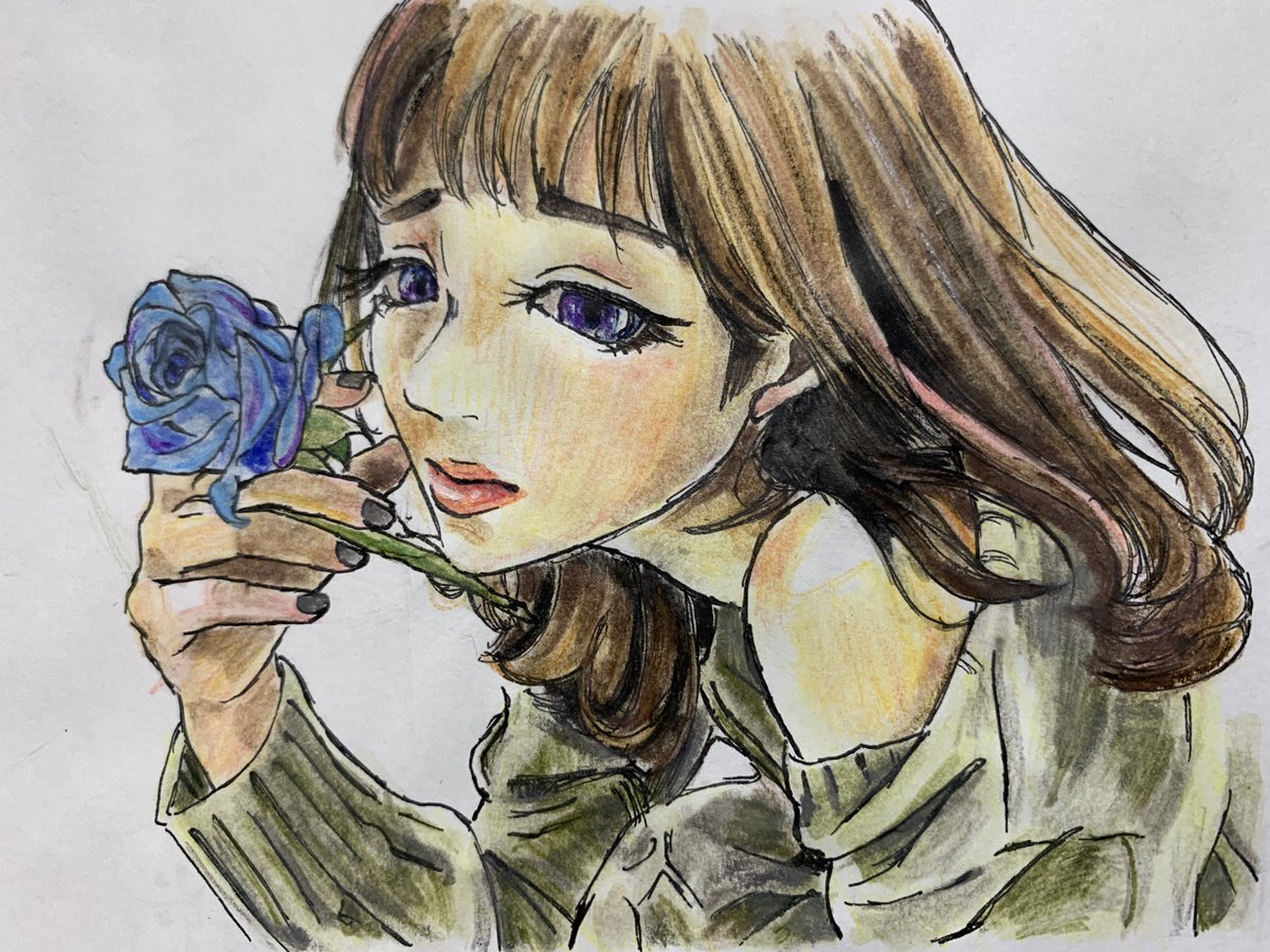 imomoti_Ganmo's tweet photo. 色付けたら化粧の濃い人になっちゃった🥹
水彩色鉛筆の塗り方が分からない_(:3 」∠)_
肌色ないし🥲🥲

#日々描く #模写イラスト #模写 #イラスト練習中 #アナログイラスト #水彩色鉛筆 https://t.co/llgQu7UcNa