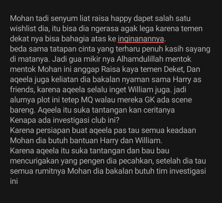 Kenapa ada investigasi club ini? 
Karena persiapan buat aqeela pas tau semua keadaan Mohan dia butuh bantuan Harry dan William🙏😊