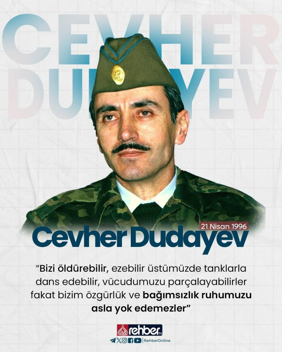 🕊 Şehid Cevher Dudayev | 21.04.1996

"Bizi öldürebilir, ezebilir üstümüzde tanklarla dans edebilir, vücudumuzu parçalayabilirler
fakat bizim özgürlük ve bağımsızlık ruhumuzu asla yok edemezler"

#cehverdudayev
#çeçendirenişi 
#çeçenler 
#çeçenistan