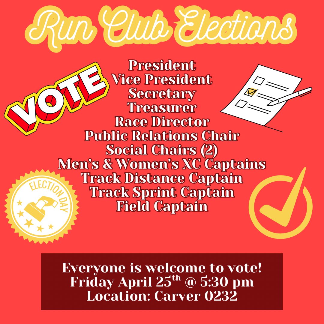 Run_ISU's tweet image. It’s election week! Make sure to sign up for a position if you are interested in running! Everyone is welcome to vote!

docs.google.com/forms/d/e/1FAI…