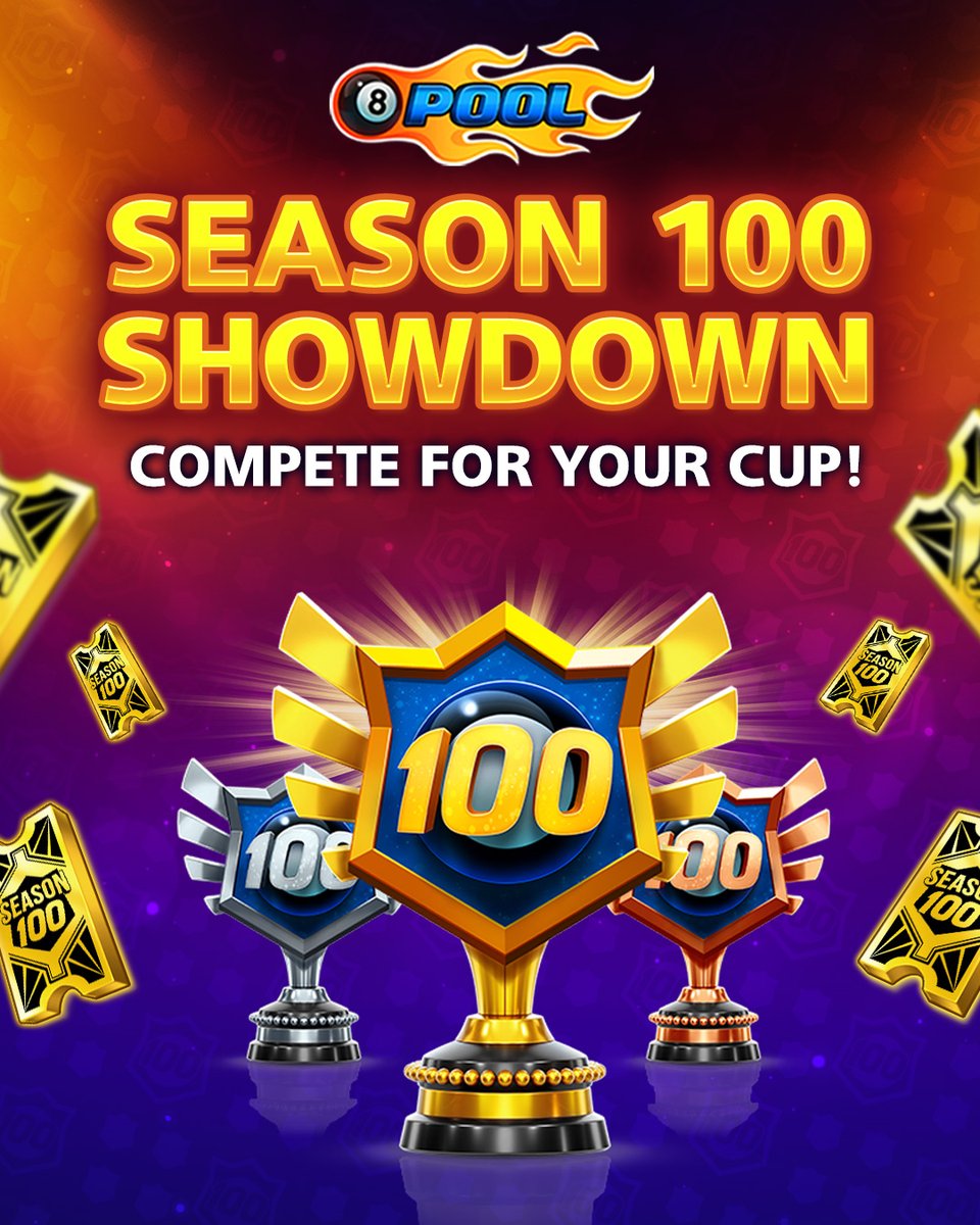 #Season100 ends Wed April 23! 🎱✨

🏆 Join the #SeasonShowdown TODAY for your chance to win an exclusive Cup!

Learn More » mcgam.es/1wvfni

#8BallPool