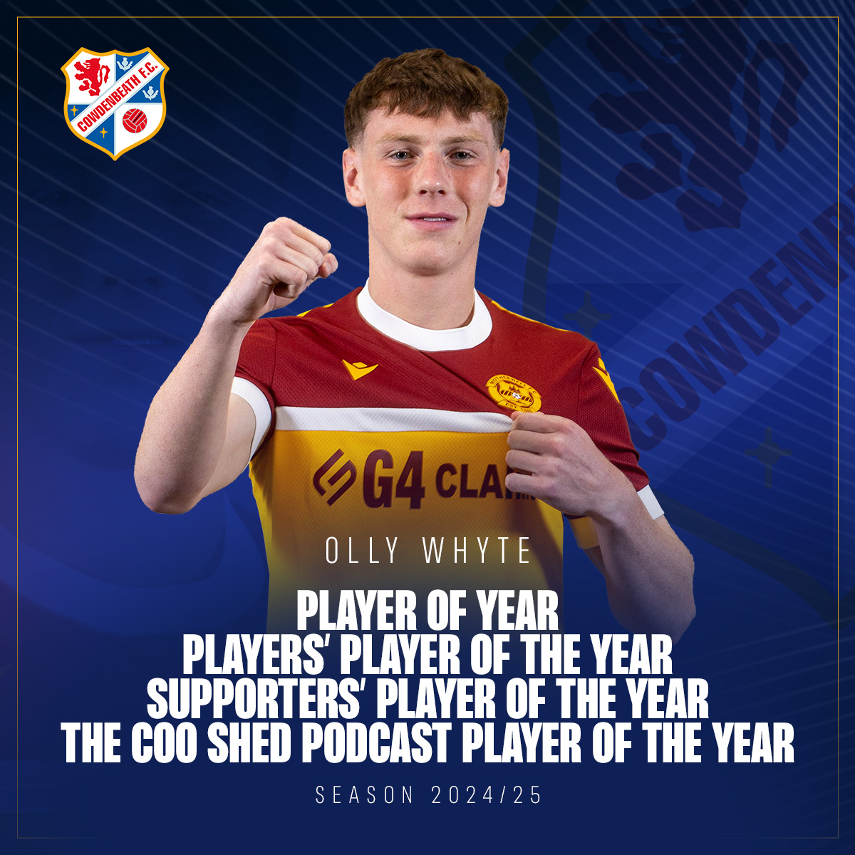 Scooping four awards on loan at Cowdenbeath🏆

• Player of the Year
• Players’ Player of the Year
• Supporters’ Player of the Year 
• The Coo Shed Podcast Player of the Year 

Congratulations, Olly 👏