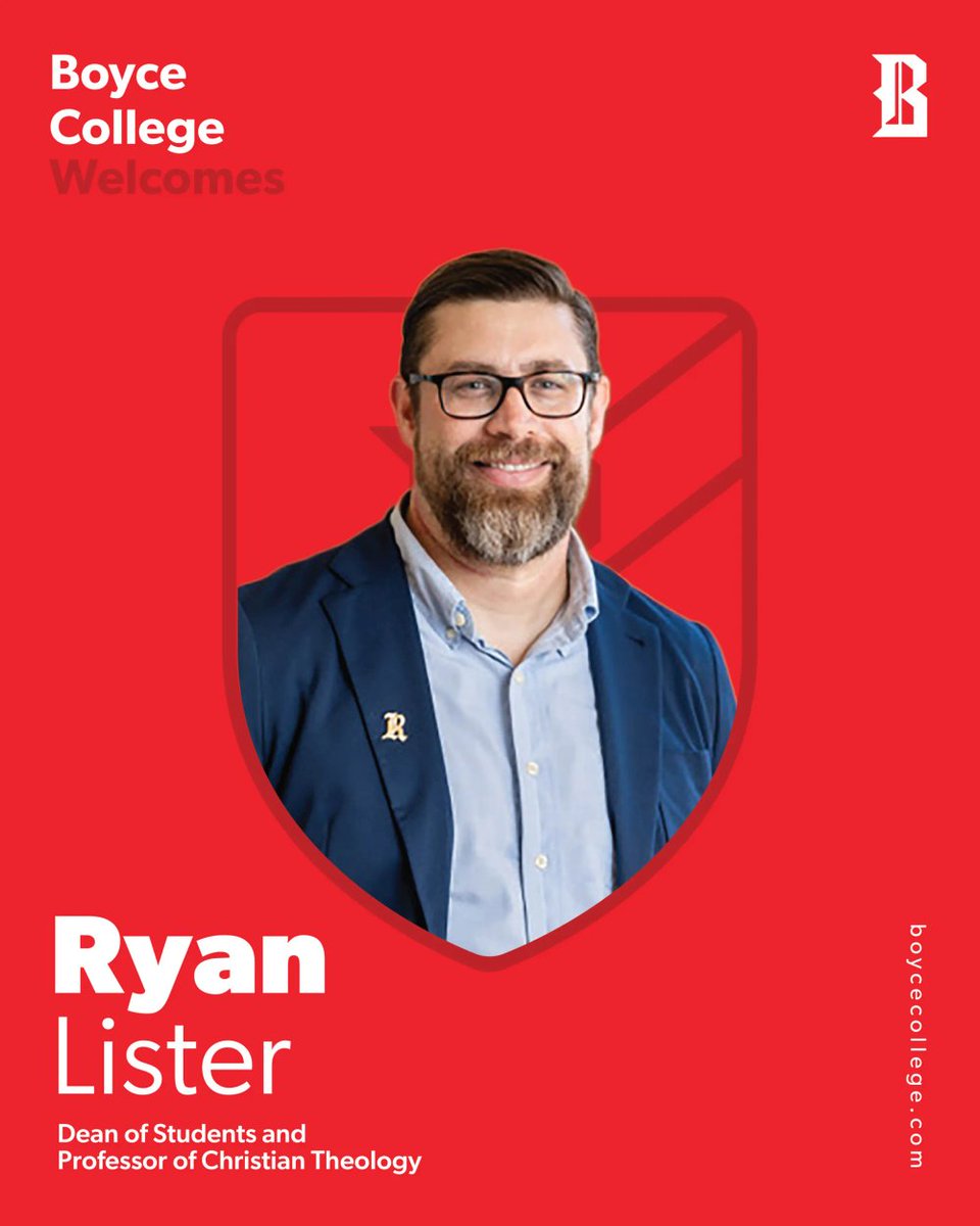 Exciting news from Boyce College:

Dr. Ryan Lister is joining us as our new Dean of Students! A seasoned professor and trusted pastor, Dr. Lister brings decades of experience in theology and student formation.

We're thrilled to welcome him back to Louisville! #BoyceCollege