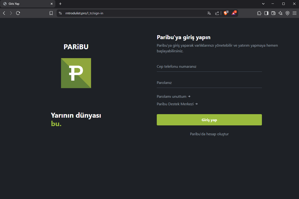📢Phishing Site📢
🚨Paribu
🎣Phishing: hxxps[://]rntrodulist[.]pro/l_tr/sign-in
#phishing #Paribuphishing #trphishing #turkeyphishing <a href="/Sync_Pundit/">Sync_Pundit 👽😎🔱🔥</a> <a href="/ActorExpose/"> IPAE!</a>  <a href="/urldna/">urlDNA.io</a> <a href="/PhisScan/">Phis Scan</a> <a href="/ULTRAFRAUD/">ULTRAFRAUD</a> <a href="/PhishStats/">Phish.Stats</a> @phisherofman <a href="/cyberishlab/">cyberishlab</a> <a href="/tdatwja/">misaki</a> <a href="/TRCert/">USOM</a> <a href="/ParibuCom/">Paribu</a> <a href="/ParibuDestek/">Paribu Destek</a>