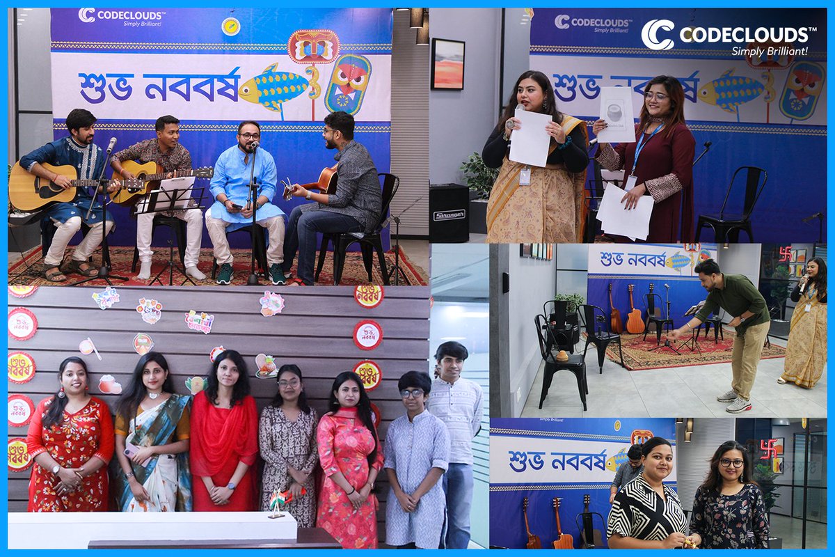 codeclouds's tweet image. What’s better than starting the year with music, laughter, and togetherness? Our CodeClouds' India fam rang in the Bengali New Year with festive beats, fun games, and Bengali dessert- all in ethnic elegance!
#BengaliNewYear #LatePost #TeamCodeClouds #CodeClouds