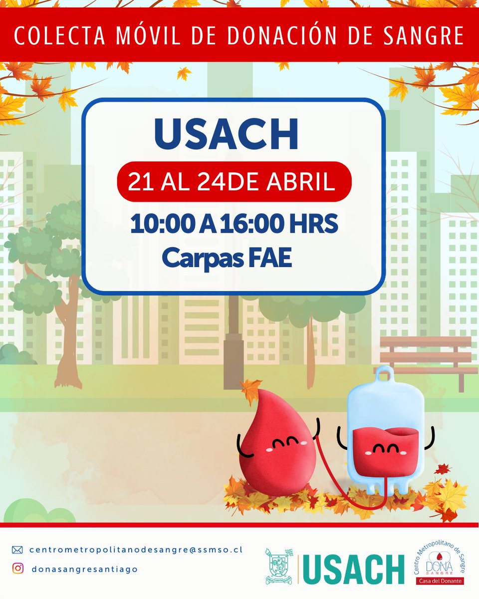DonaSangreStgo's tweet photo. Hoy Campaña en @usach 
Desde las 10:00 hrs te esperamos en FAE 
¡Comienza tu semana salvando vidas! 😍😍 https://t.co/1pBcyWBVbU